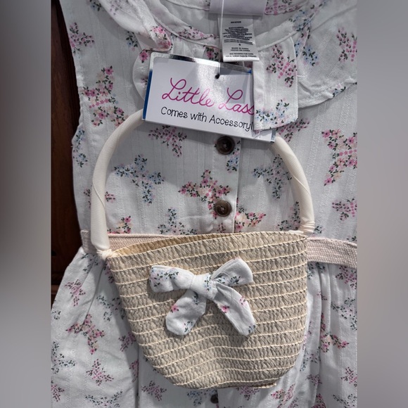Little Lass Floral Dress with Cream Bag - Picture 3 of 3